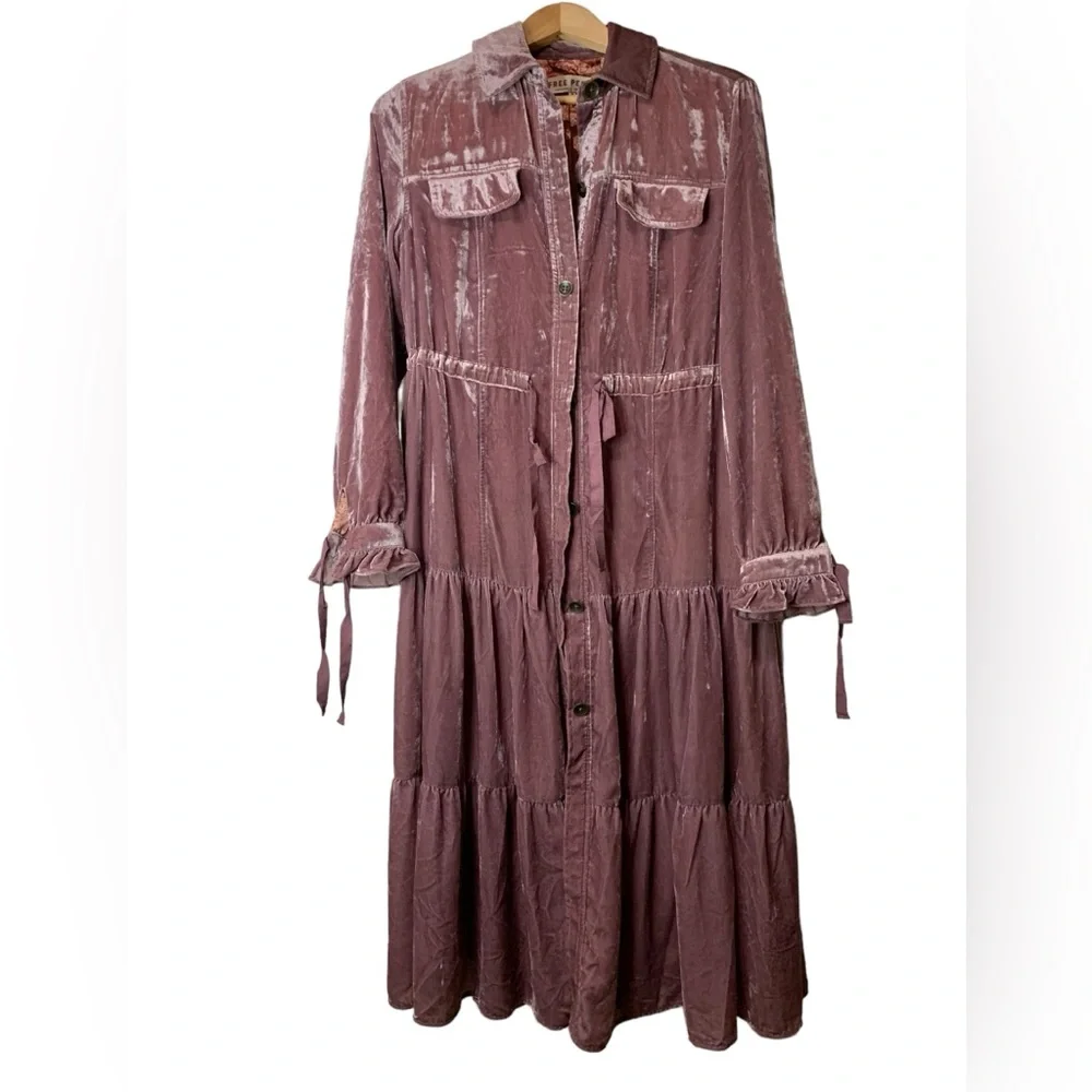 FREE PEOPLE BELLA DONNA DUSTER VELVET MAXI COAT SIZE XS